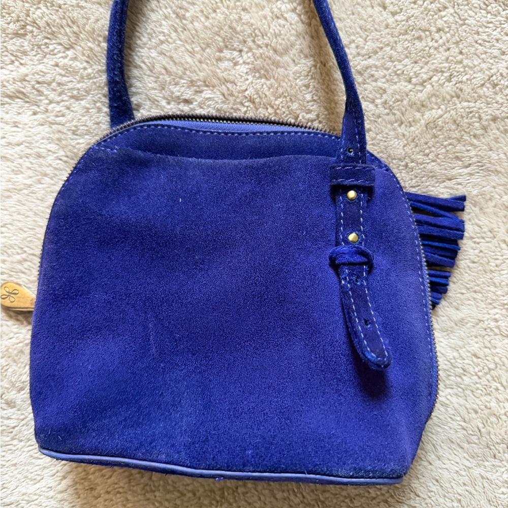 HOBO Blue Suede Tassel Crossbody Bag